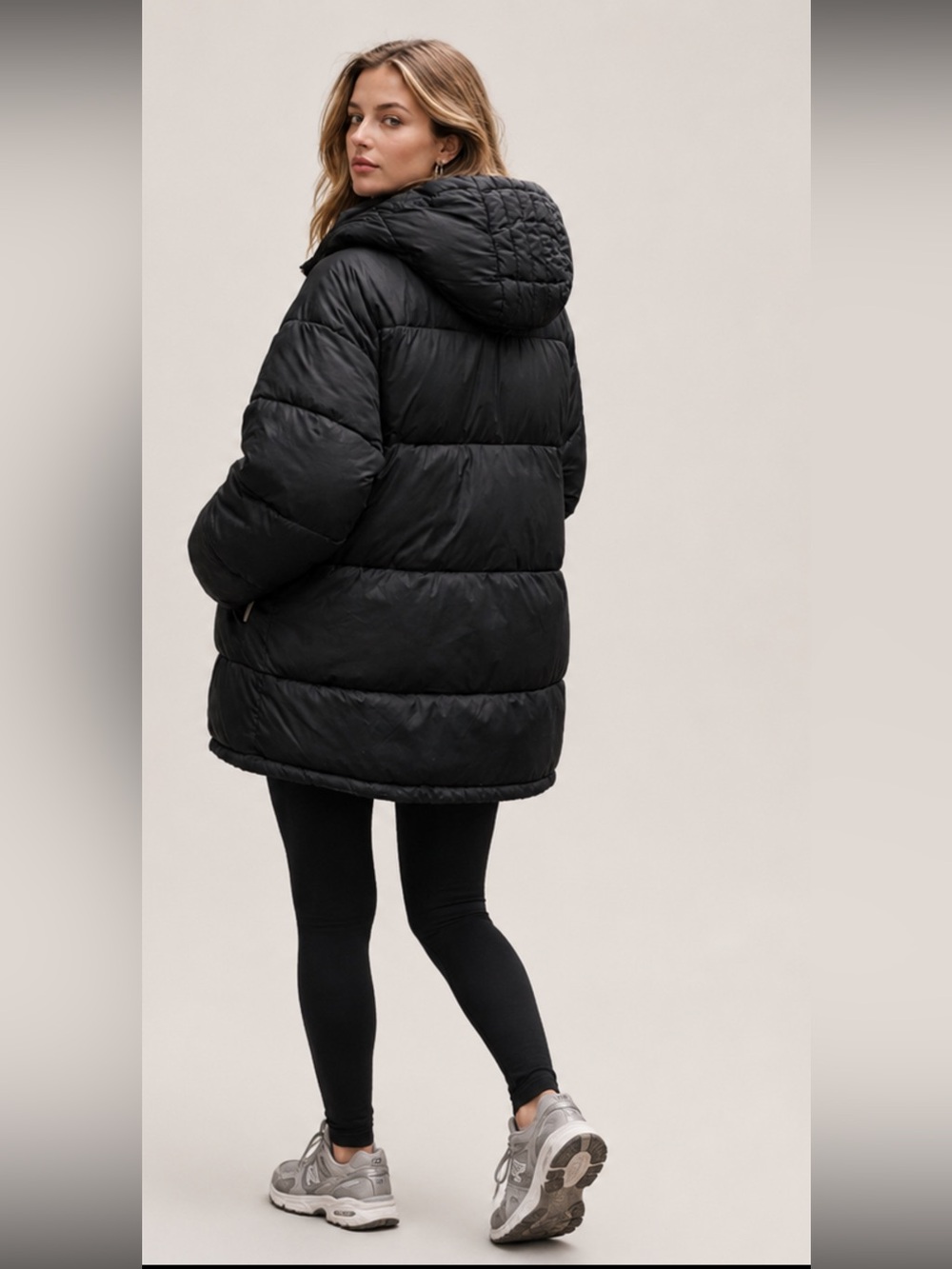 ZARA Trafaluc Women’s Black Puffer Jacket Large Hooded Quilted Mid Thigh Coat - Picture 2 of 10